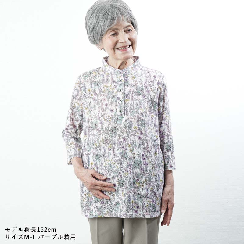 日本産 シニアファッション 80代 70代 高齢者 婦人服 ブラウス 夏 60代 レディース 上品 シニア 服 おばあちゃん 母 日本製 綿 オパール  七分袖 プレゼント