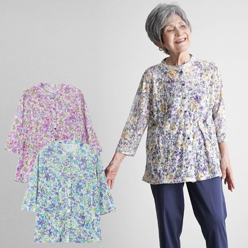 シニアファッション 80代 70代 60代 高齢者 婦人服 ブラウス レディース シニア 服 女性 おばあちゃん  誕生日 プレゼント 日本製 綿オパール前開きブラウス シニアファッション 80代 70代 60代 高齢者 婦人服 ブラウス
