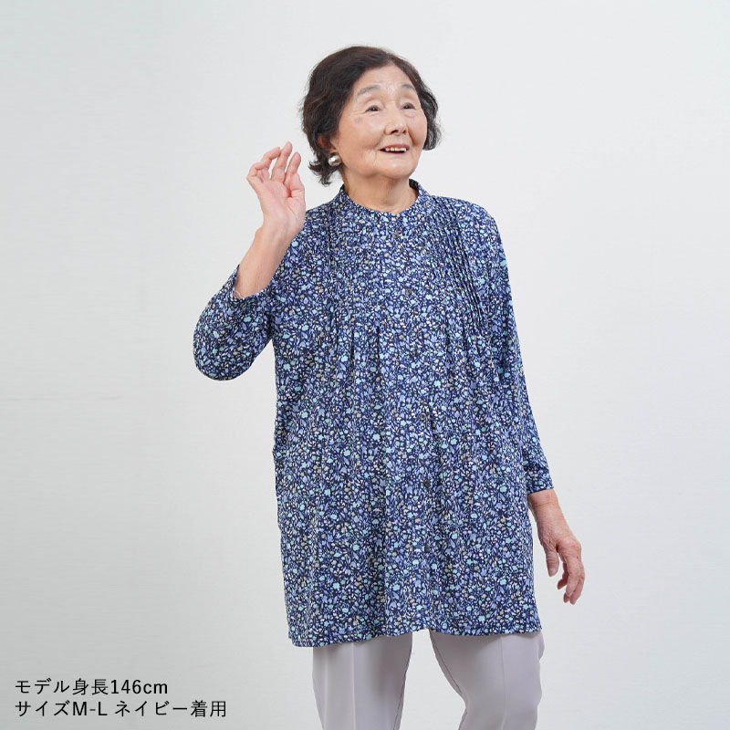 シニアファッション 80代 70代 60代 高齢者 婦人服 ブラウス レディース シニア 服 女性 おばあちゃん 上品 花柄ピンタック前開き ...