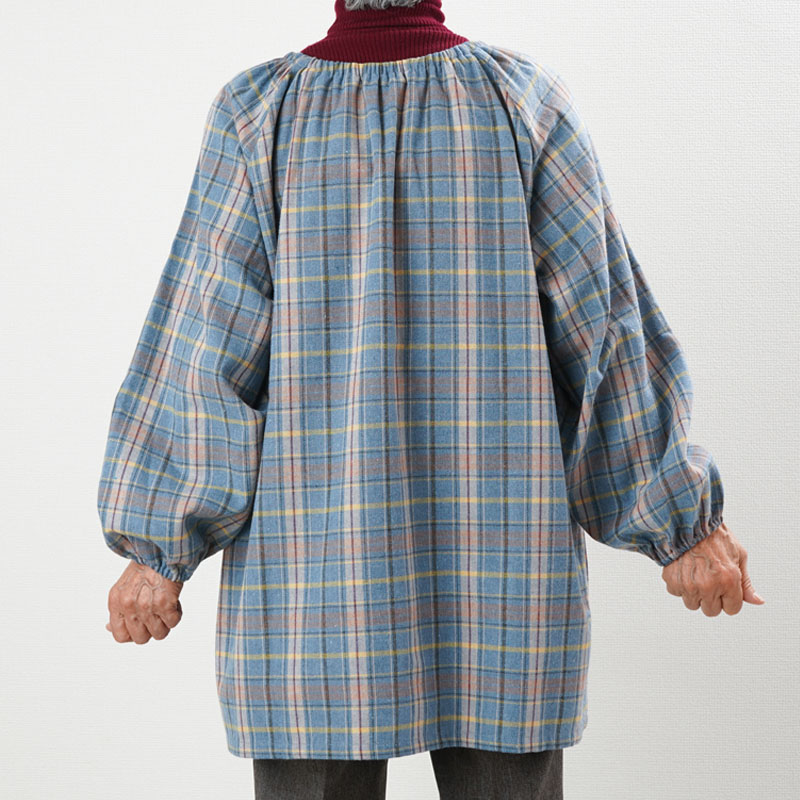 シニア服 80代 70代 60代 レディース 婦人服 高齢者 おばあちゃん 起毛チェックギャザースモック チュニックブラウス エプロン 