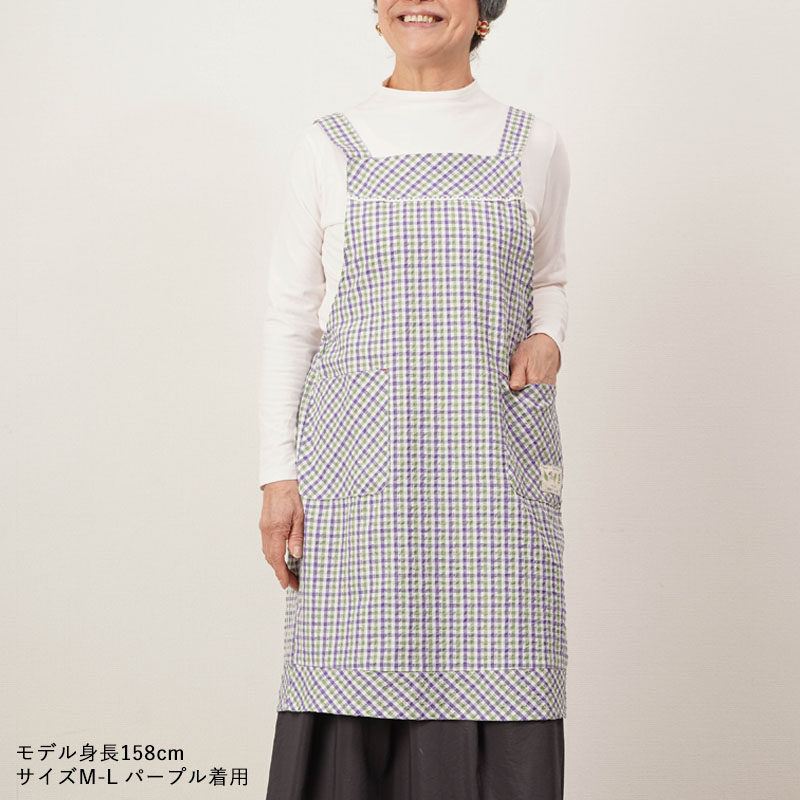 エプロン レディース シニア 服 80代 70代 60代 高齢者 婦人服 女性 おばあちゃん 母 誕生日 プレゼント ギンガムチェック柄サッカー素材エプロン 母の日｜tc-mart｜02