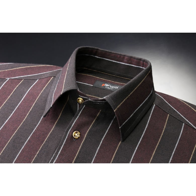 シニア メンズ ファッション ウール入りストライプ柄シャツ2色組 70代