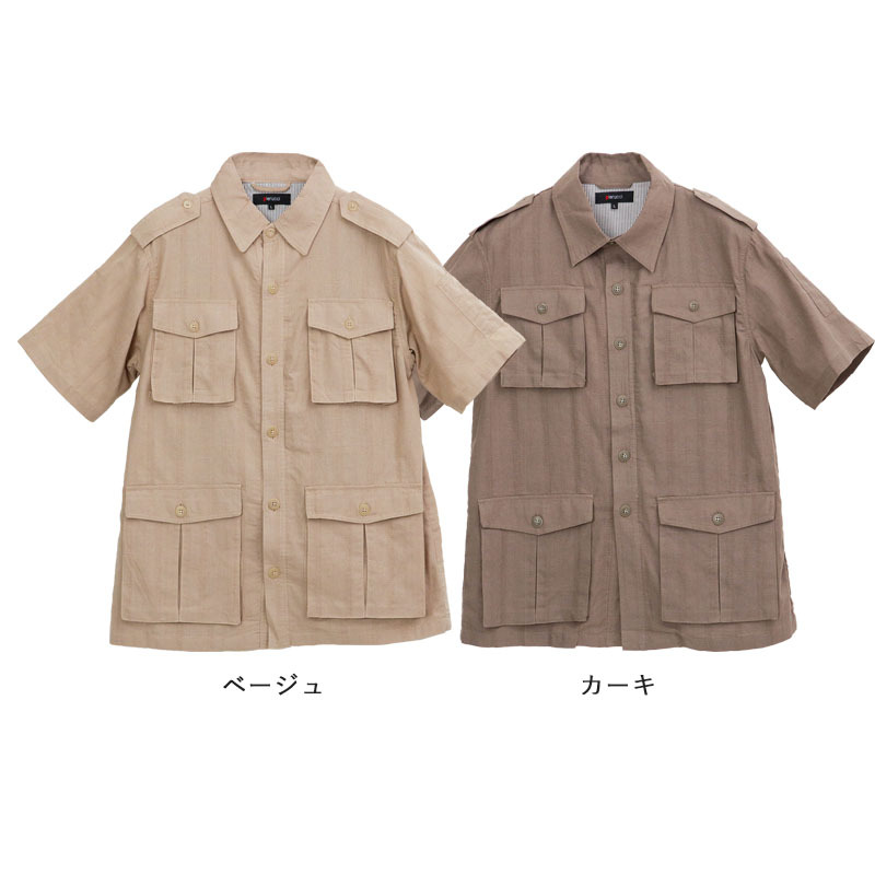 麻混半袖サファリジャケット シニアファッション 70代 80代 60代
