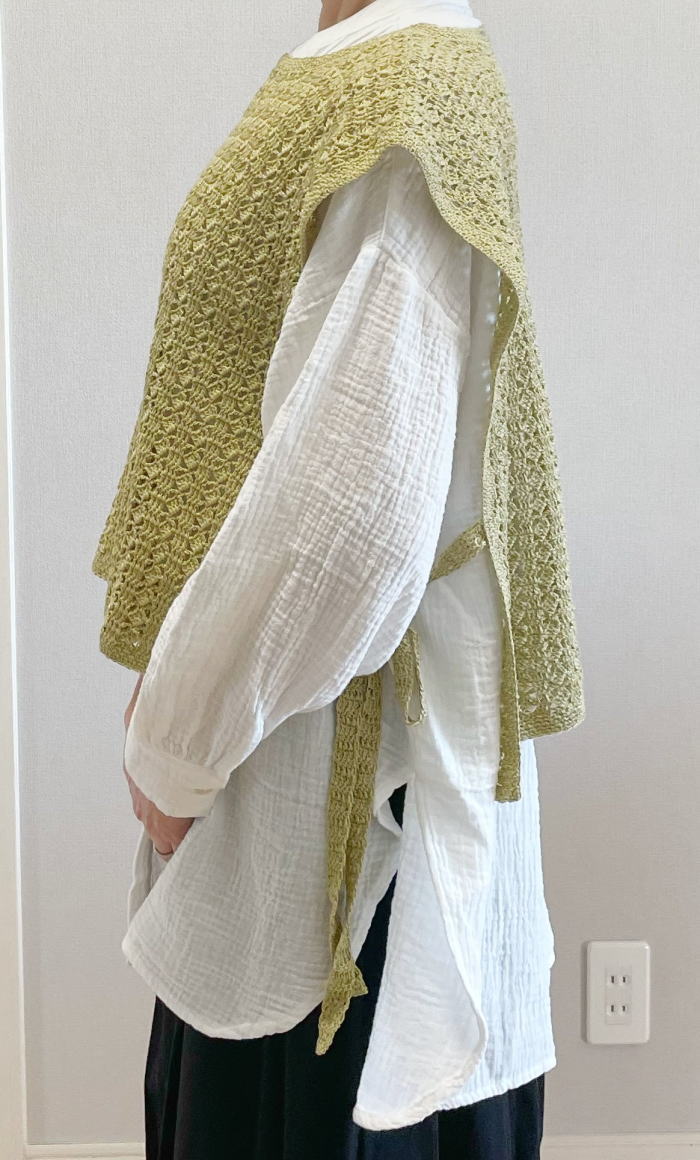 毛糸 シエロで編むなつめ模様がすてきなサイドリボンのベスト セット コットン｜teamiohenya｜05