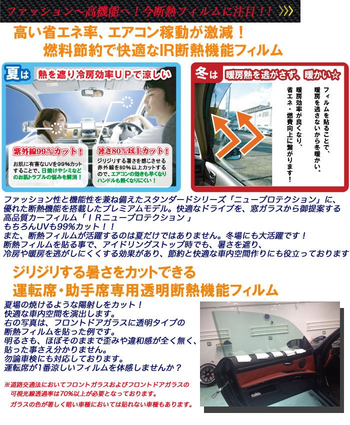 プロ用業務用ハードコートカット済み車種別断熱遮熱カーフィルムスモークIRニュープロテクション