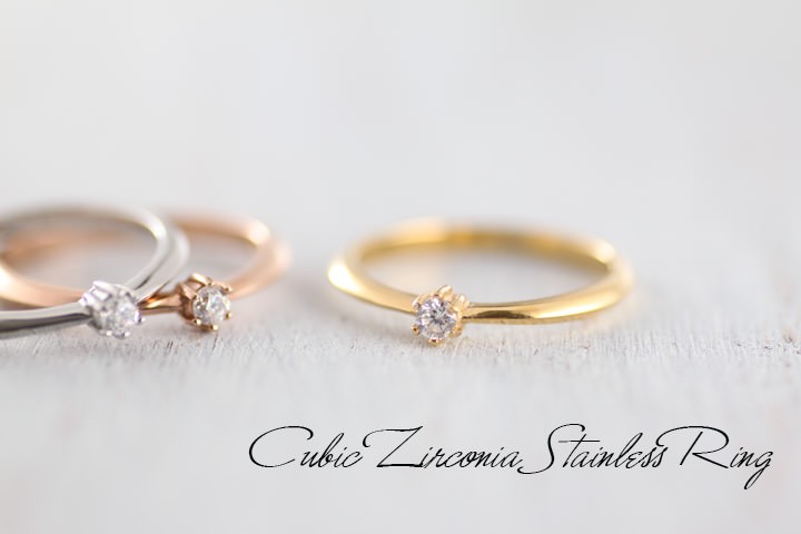 Pianissimo(ピアニッシモ) キュービックジルコニア付きステンレスリング