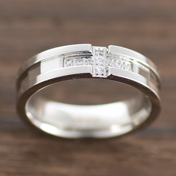 選べるカラー♪キュービックジルコニア付きクロスステンレスリング：詳細画像1