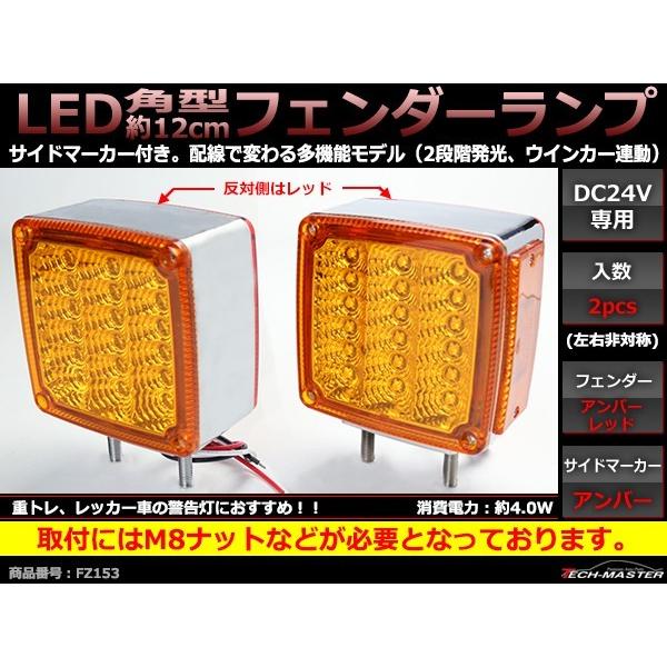 汎用 24V LED サイドマーカー付 フェンダーランプ レッド/アンバー 多