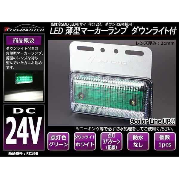 24V 薄型LEDマーカーランプ グリーン / ダウンライト ホワイト 路肩灯付 FZ198｜tech｜02