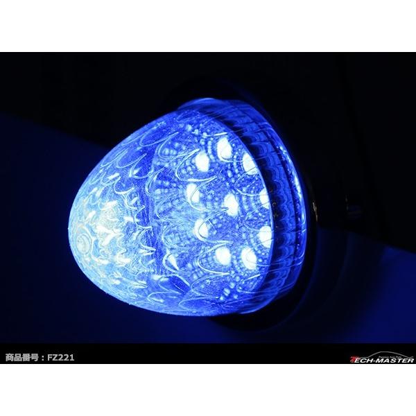 24V LEDサイドマーカー 波型レンズ メッキリング バスマーカー クリアー/ブルー FZ221｜tech｜05