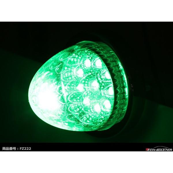24V LEDサイドマーカー 波型レンズ メッキリング バスマーカー クリアー/グリーン 緑 FZ222｜tech｜05
