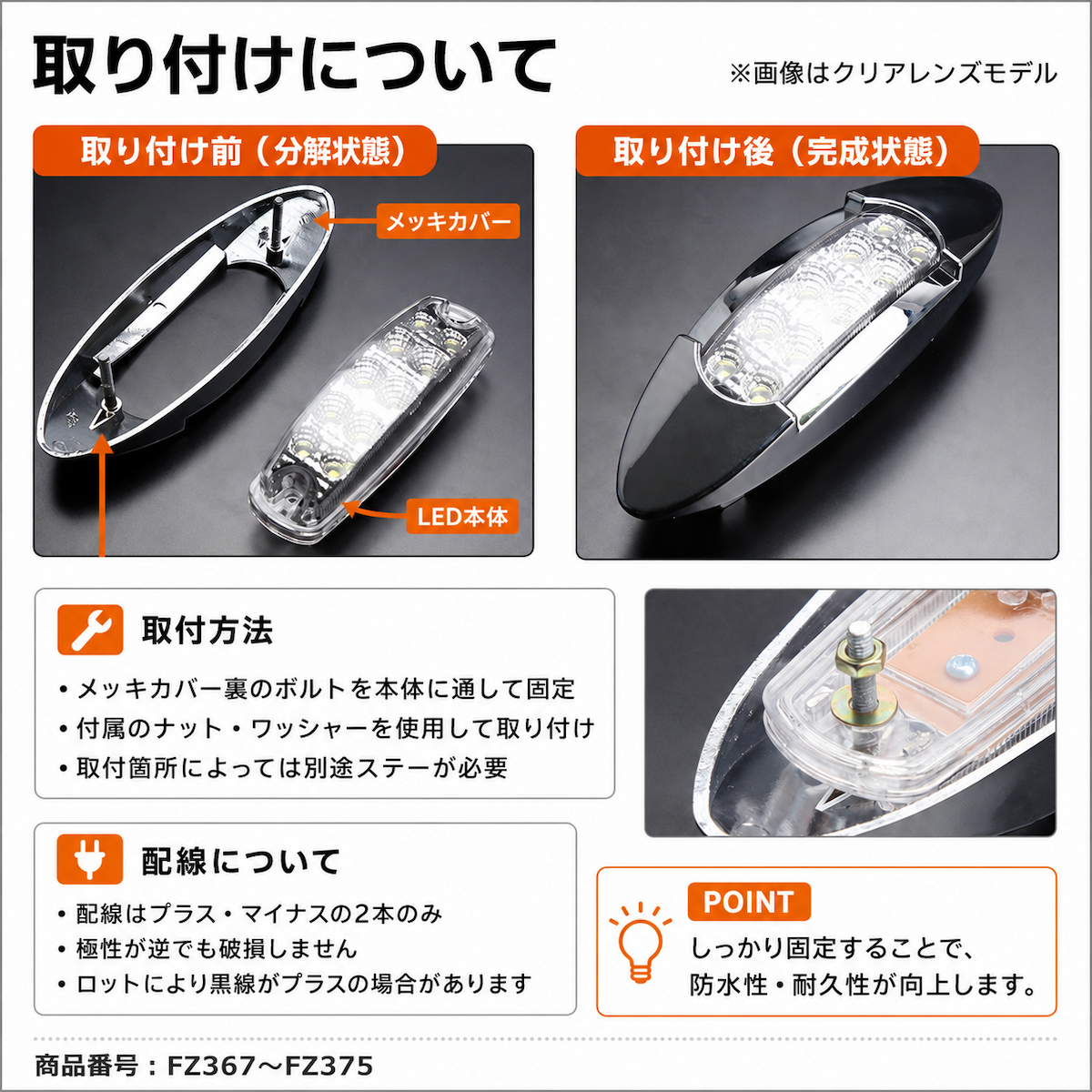 トラック マーカーランプ LED サイドマーカー 1個売り 12V 24V 兼用