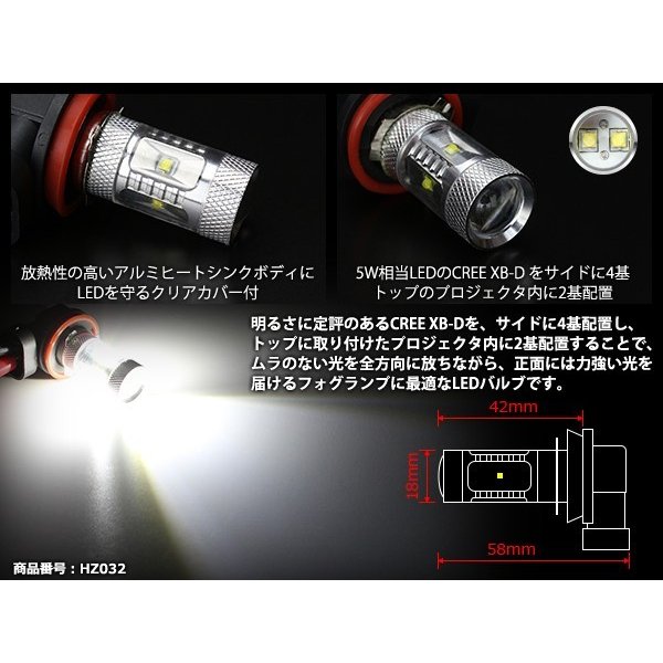 H11 CREE XB-D 30W プロジェクター搭載 LED バルブ ホワイト 12V/24V 2個入 HZ032  :HZ032-1:TECH-MASTER - 通販 - Yahoo!ショッピング