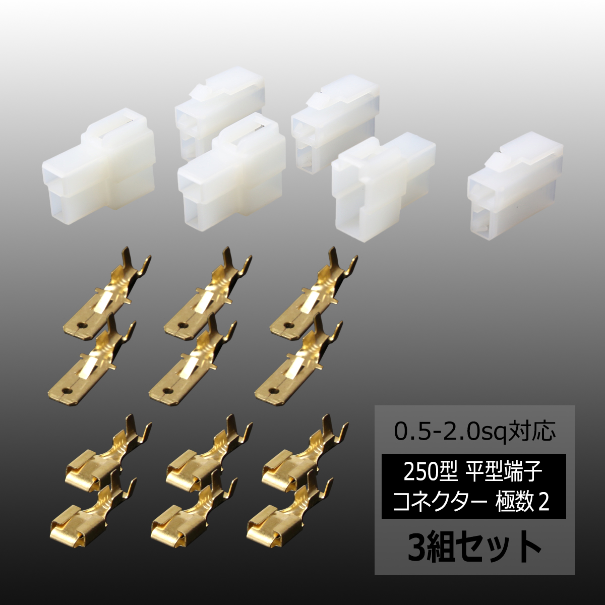 250型 平型端子 コネクター 極数2 ロック機能付き カプラー 3組セット IZ107 | ブランド登録なし