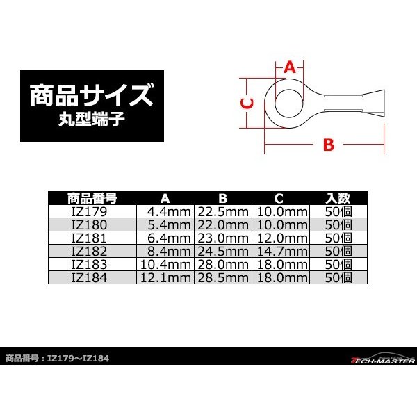 丸型 端子 穴径4mm 適合線0.5〜2.0sq 汎用 50個セット IZ179 | ブランド登録なし | 02