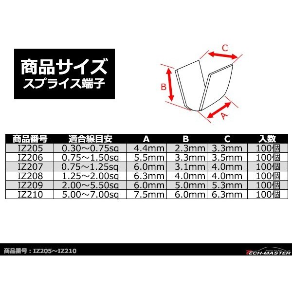 スプライス端子 100個セット 配線同士の接続や分岐に 適合線目安0.75〜1.25sq IZ207 | ブランド登録なし | 02