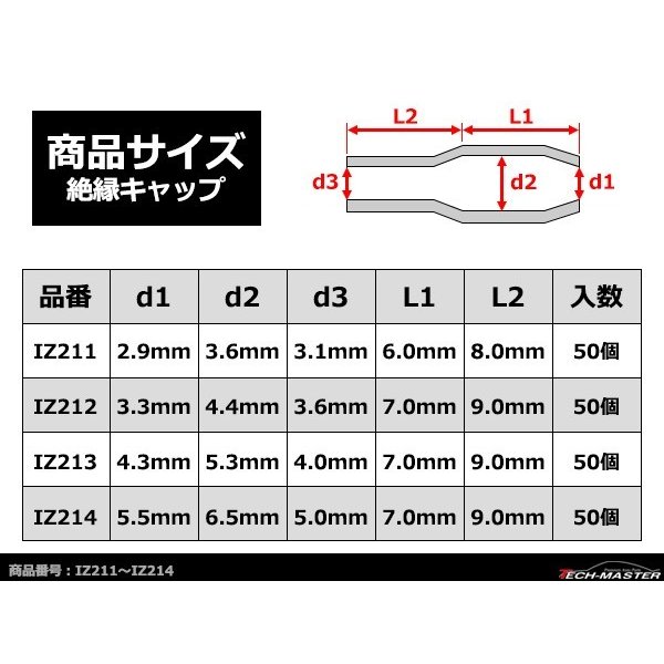 絶縁キャップ 黒色 50個セット 裸圧着端子の絶縁に 内径4.3/5.3/4.0mm IZ213 | ブランド登録なし | 02