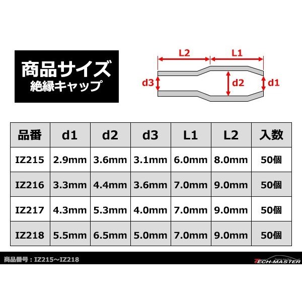絶縁キャップ 赤色 50個セット 裸圧着端子の絶縁に 内径4.3/5.3/4.0mm IZ217 | ブランド登録なし | 02