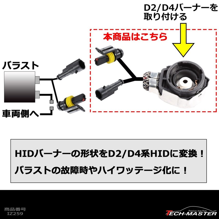 HIDバーナー 変換ケーブル D2S/D2R/D2C/D4S/D4R/D4C ノイズ対策