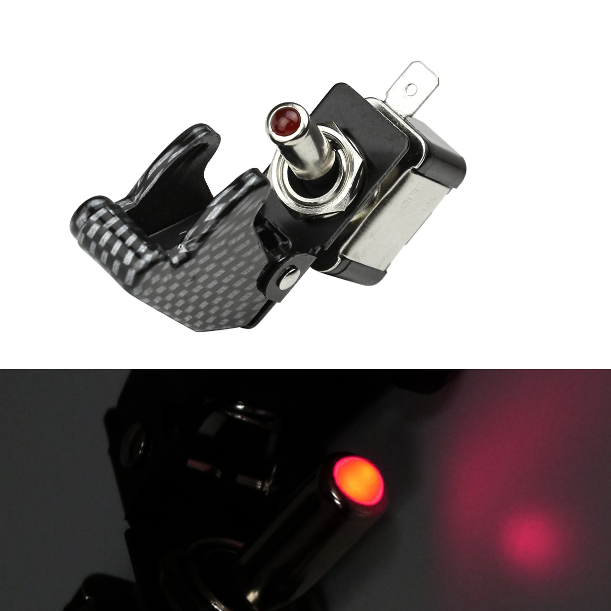 ミサイル トグル スイッチ 12V カバー カーボン柄 スイッチLEDレッド