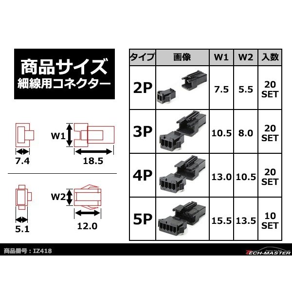 細線用 コネクター 4種 70組セット 2ピン/3ピン/4ピン/5ピン 適合線目安0.08〜0.3sq IZ418 | ブランド登録なし | 03