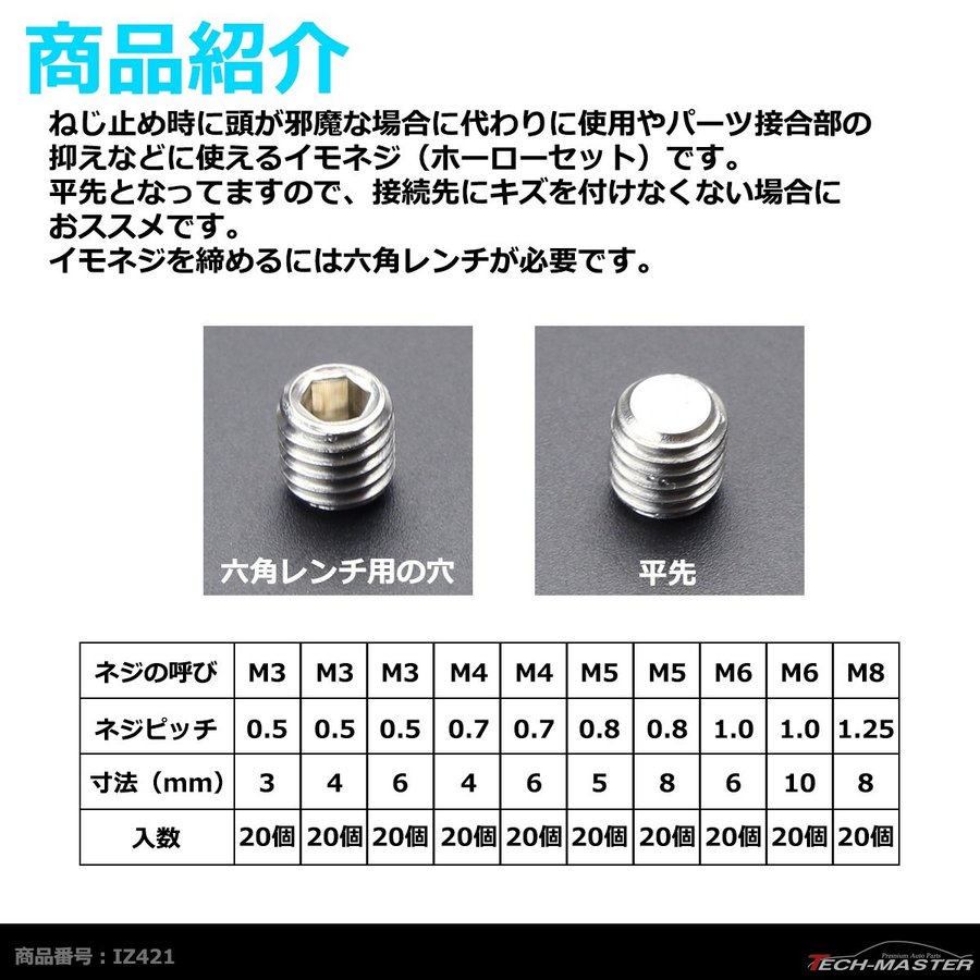 六角穴付止めねじ 平先 M10X30 【200本】 ホーロ いもねじ イモネジ 6