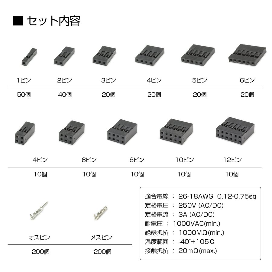 デュポンコネクタ QIコネクター 2.54mmピッチ QI 2550 11種 ピン入り ケース付き IZ426 | ブランド登録なし | 03