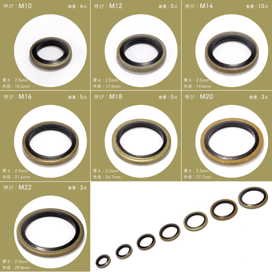 ラバー ドレンワッシャー カーボンスチール製 7種セット IZ528 | ブランド登録なし | 01
