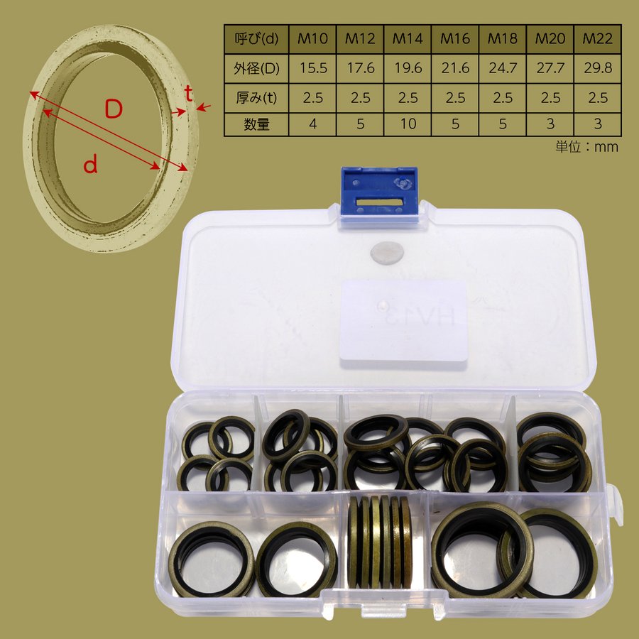 ラバー ドレンワッシャー カーボンスチール製 7種セット IZ528 | ブランド登録なし | 02