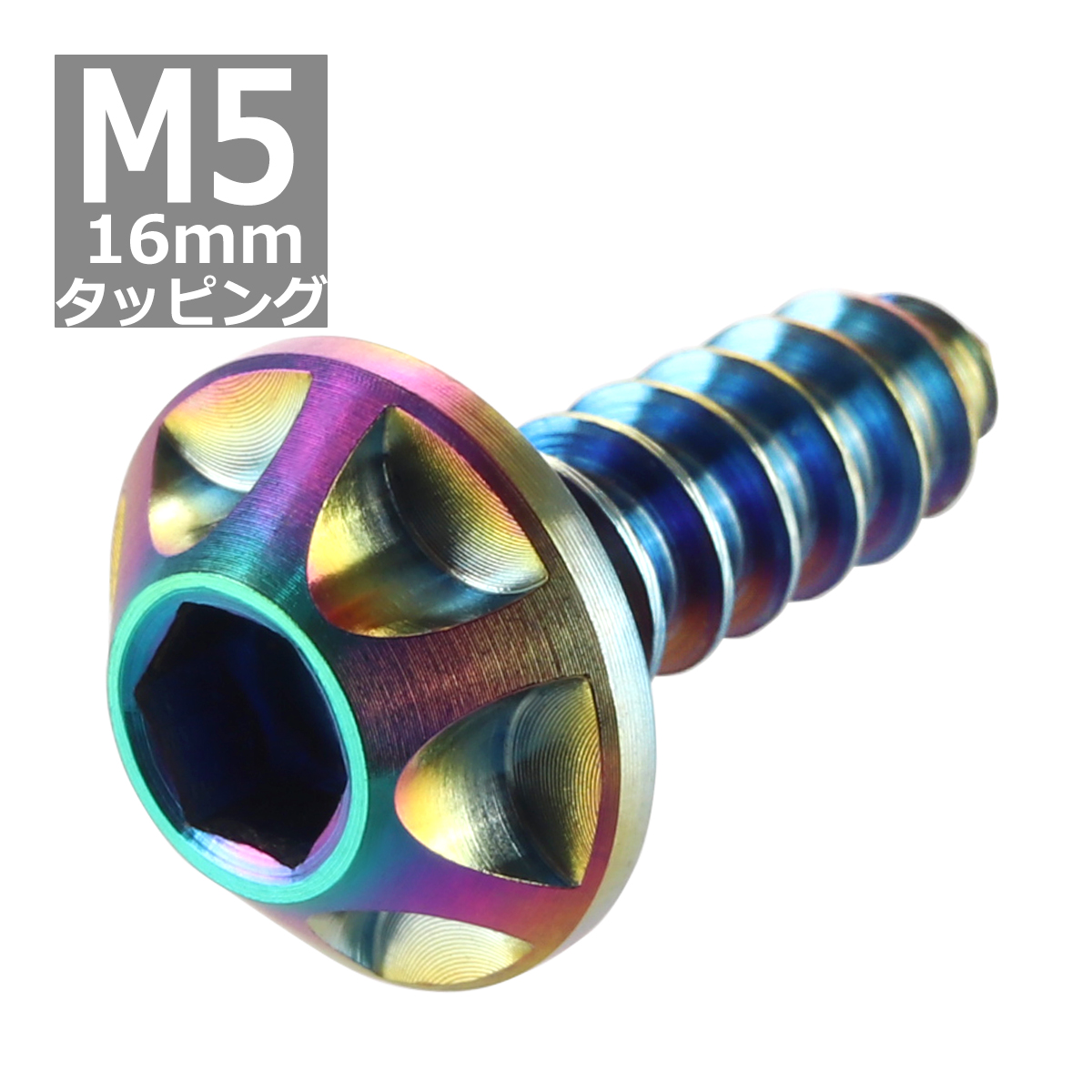 64チタンネジ M5×16mm カッティングヘッド タッピングネジ 六角穴付き 焼きチタンカラー 虹色 1個 JA036 | ブランド登録なし | 03
