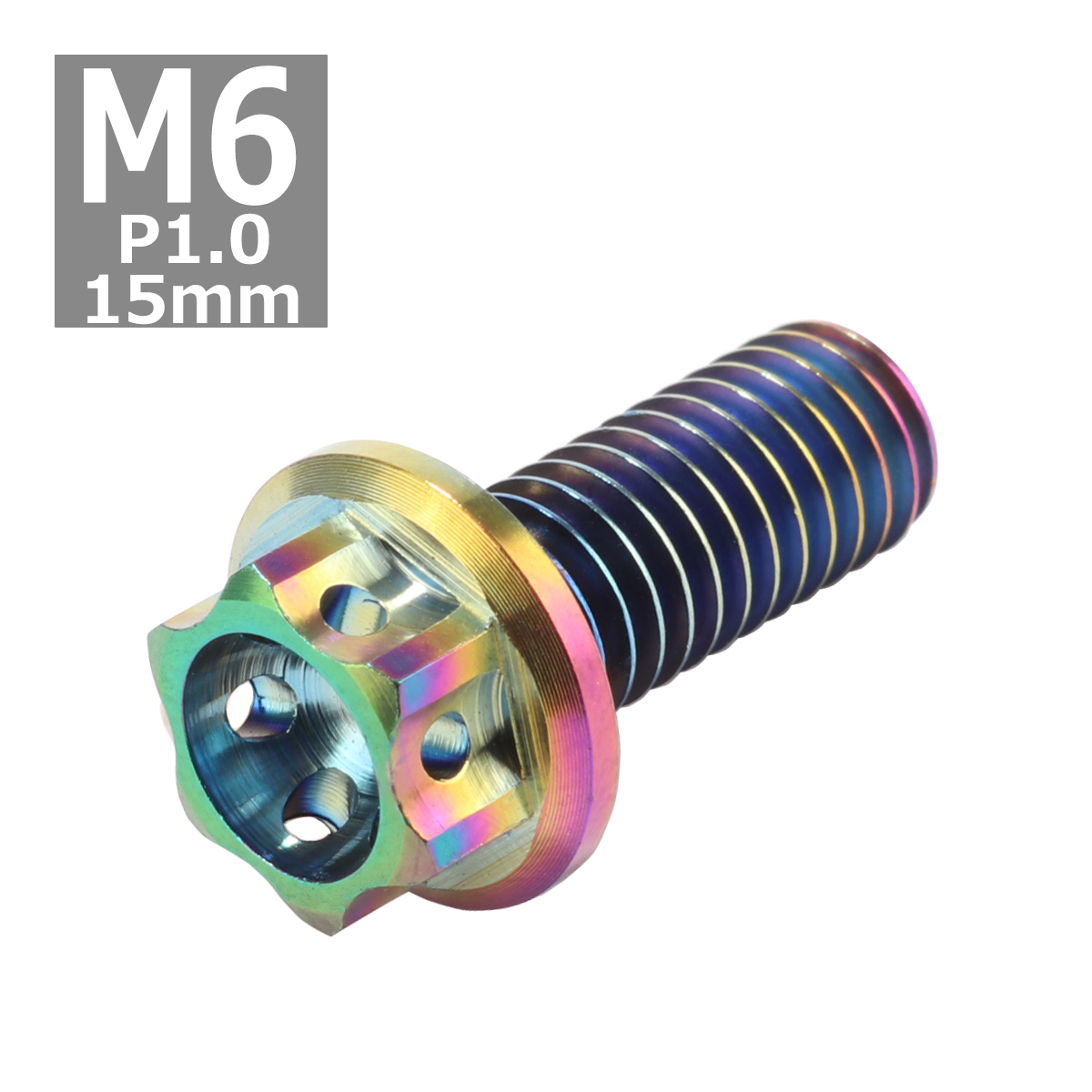 64チタンボルト M6×15mm P1.0 ホールヘッド 六角ボルト フランジ付 焼きチタンカラー 1個 JA053 | ブランド登録なし | 03
