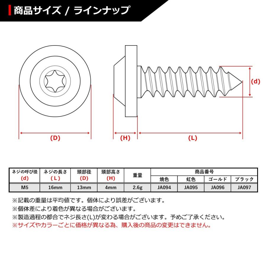 64チタンネジ M5×16mm トラスヘッド タッピングネジ トルクス穴 レインボーカラー 虹色 1個 JA099 | ブランド登録なし | 01