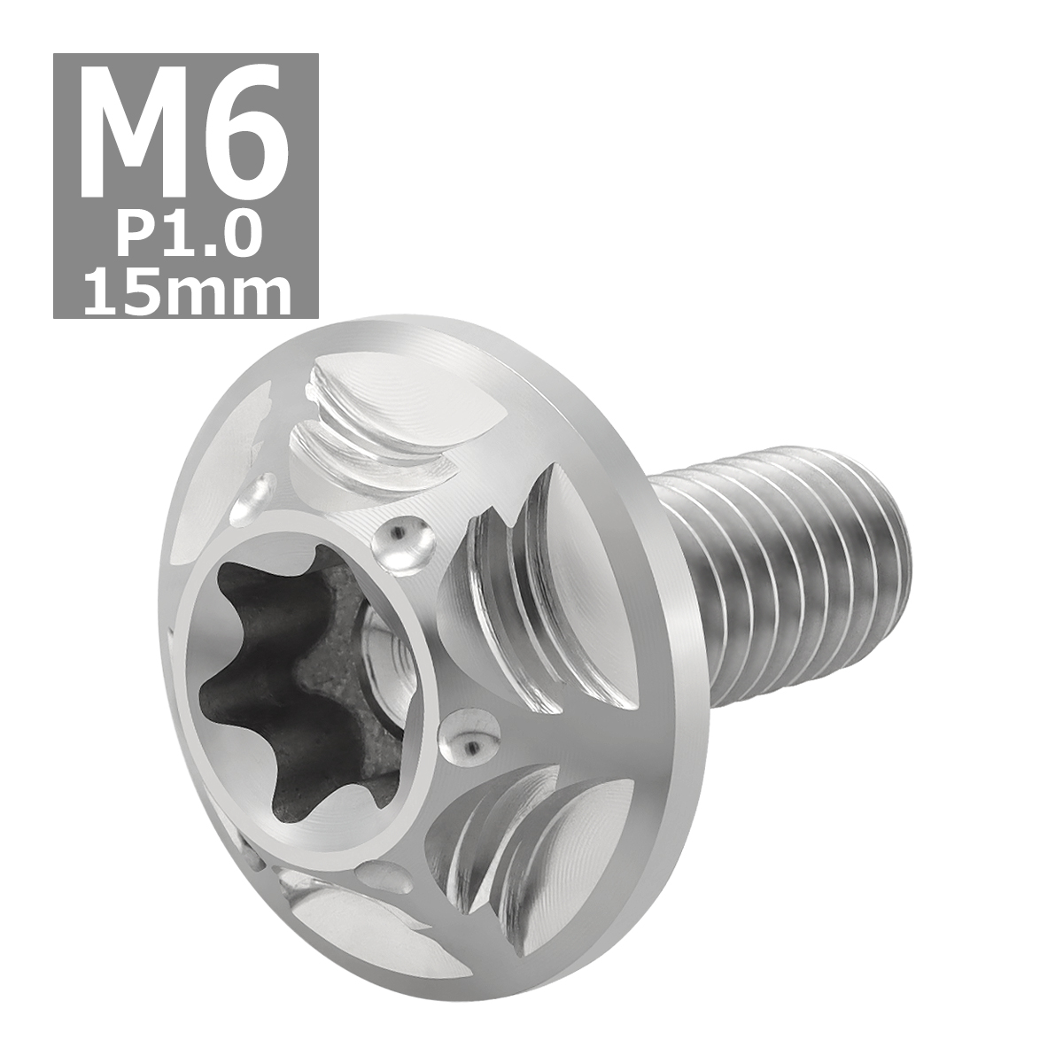 64チタンボルト M6×15mm P1.0 頭部径16mm ワイドフランジ トルクス穴 ボタンボルト シルバーカラー 1個 JA1031 | ブランド登録なし | 03
