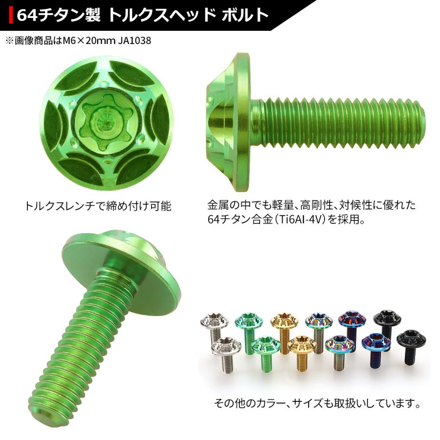 64チタンボルト M6×20mm P1.0 頭部径16mm ワイドフランジ トルクス穴 ボタンボルト グリーン 1個 JA1038 | ブランド登録なし | 02