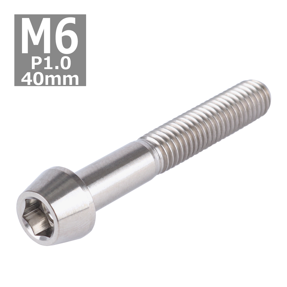 64チタンボルト M6×40mm P1.0 テーパーヘッド 六角穴付き キャップボルト シルバー 原色 1個 JA108 | ブランド登録なし | 03