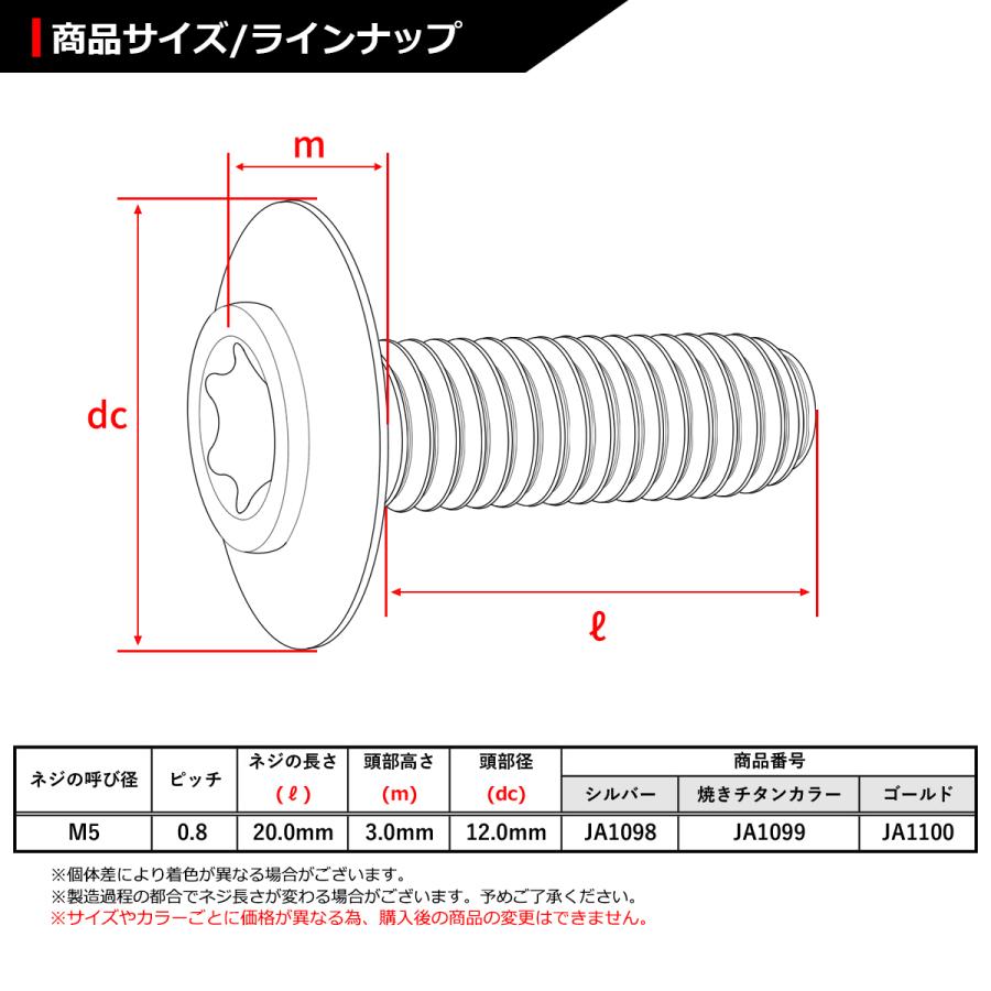 64チタンボルト M5×20mm P0.8 頭部径12mm テーパー ホールヘッド トルクス穴 ワイドフランジ 焼きチタンカラー 1個 JA1099 | ブランド登録なし | 01