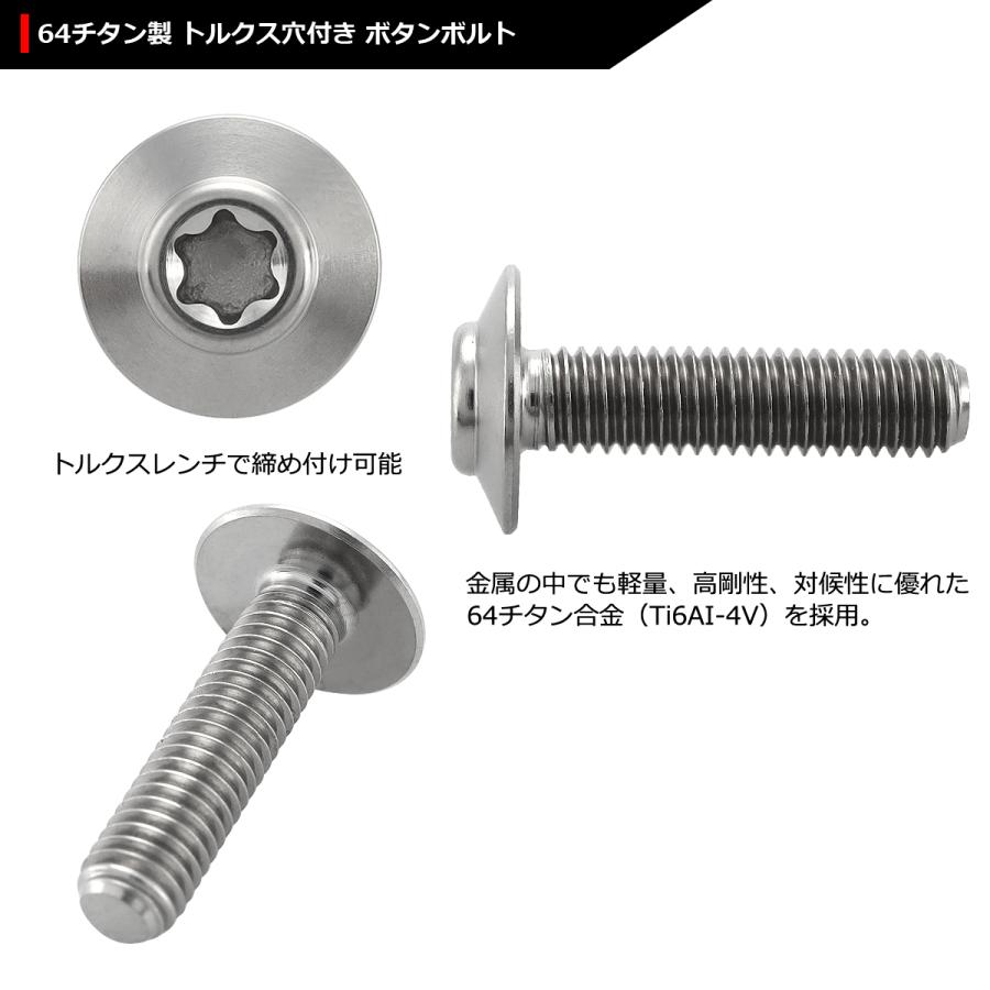 64チタンボルト M5×20mm P0.8 頭部径12mm テーパー ホールヘッド トルクス穴 ワイドフランジ シルバーカラー 1個 JA1098 | ブランド登録なし | 02