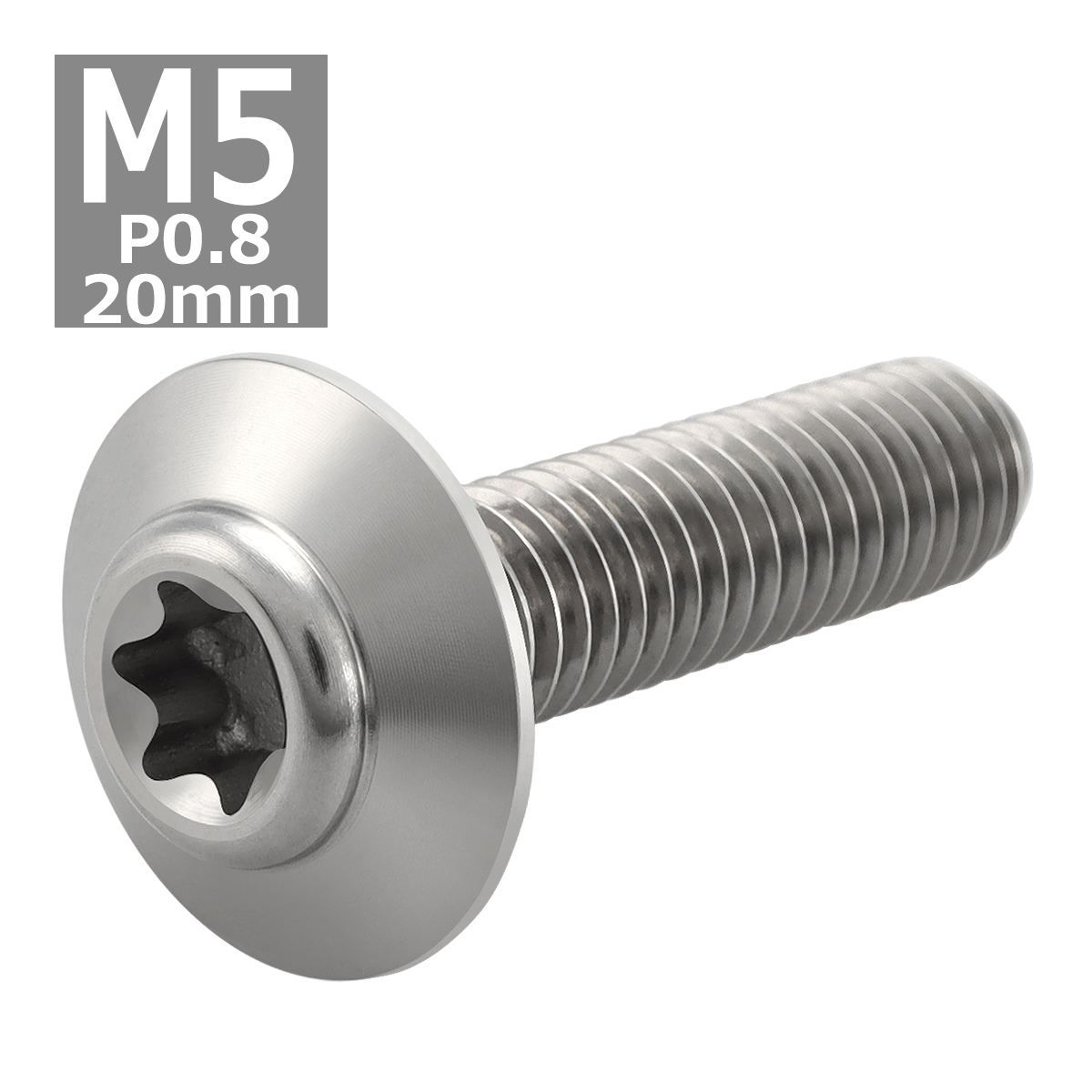 64チタンボルト M5×20mm P0.8 頭部径12mm テーパー ホールヘッド トルクス穴 ワイドフランジ シルバーカラー 1個 JA1098 | ブランド登録なし | 03