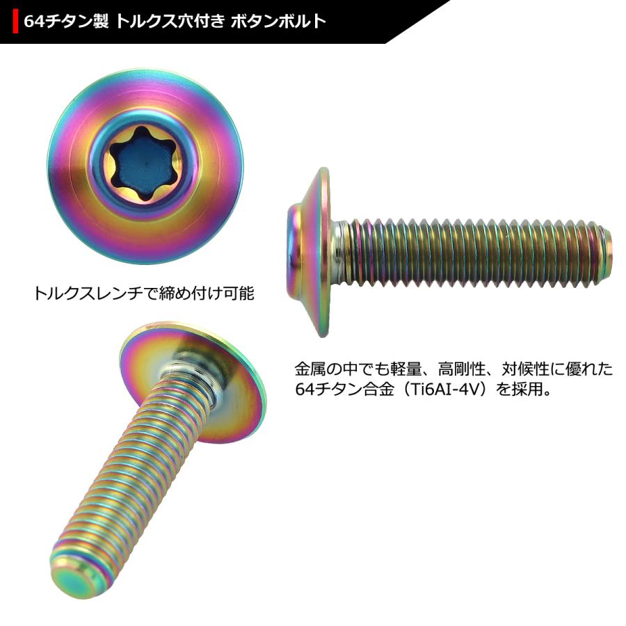 64チタンボルト M5×20mm P0.8 頭部径12mm テーパー ホールヘッド トルクス穴 ワイドフランジ 焼きチタンカラー 1個 JA1099 | ブランド登録なし | 02