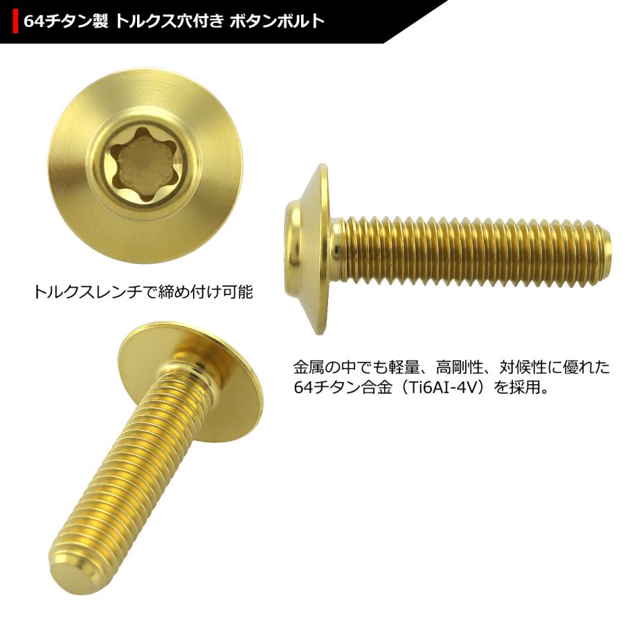 64チタンボルト M5×20mm P0.8 頭部径12mm テーパー ホールヘッド トルクス穴 ワイドフランジ ゴールドカラー 1個 JA1100 | ブランド登録なし | 02