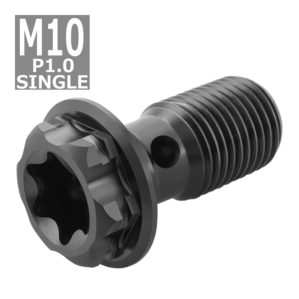 64チタンボルト バンジョーボルト M10 P1.0 シングル ブレーキライン 1本ホース用 トルクス穴付き ブラック 1個 JA1110 | ブランド登録なし