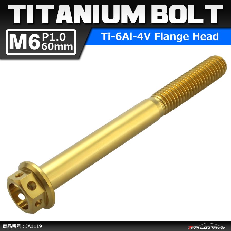 64チタンボルト M6×60mm P1.0 ホールヘッド 六角ボルト フランジ付 ゴールドカラー  1個 JA1119 | ブランド登録なし