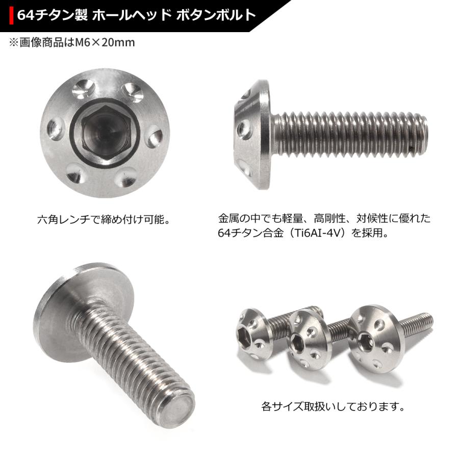 64チタンボルト M6×24mm P1.0 頭部径16mm テーパー ホールヘッド トルクス穴 ワイドフランジ シルバーカラー 1個 JA1130 | ブランド登録なし | 02