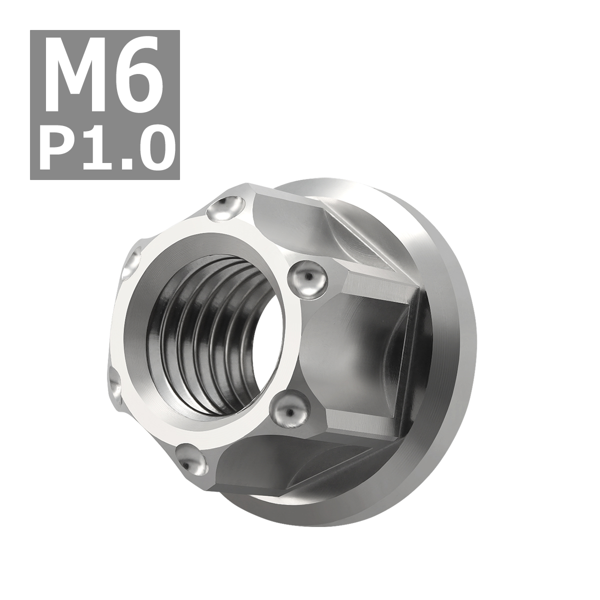64チタンナット M6 P1.0 六角ナット フランジ付き セレート無し シルバーカラー 1個 JA1137 | ブランド登録なし | 03