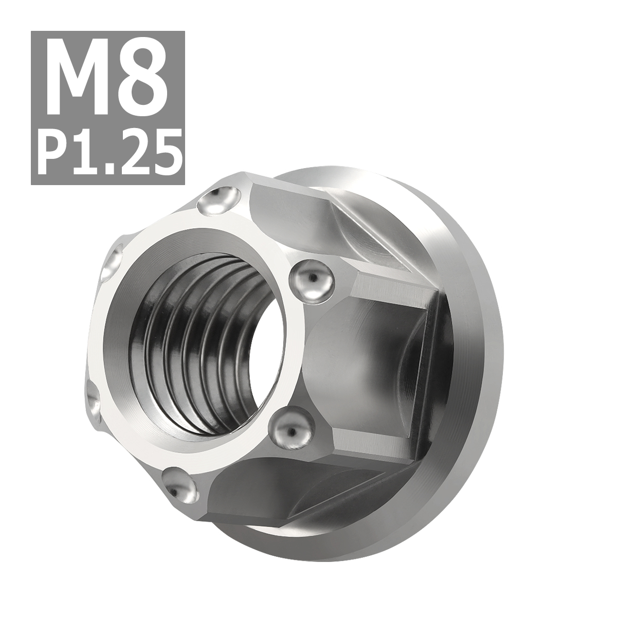 64チタンナット M8 P1.25 六角ナット フランジ付き セレート無し シルバーカラー 1個 JA1143 | ブランド登録なし | 03