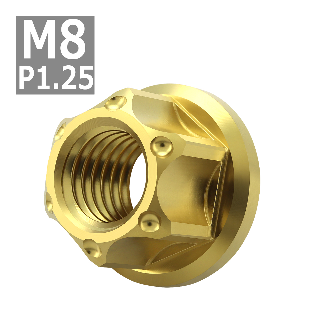 64チタンナット M8 P1.25 六角ナット フランジ付き セレート無し ゴールドカラー 1個 JA1146 | ブランド登録なし | 03