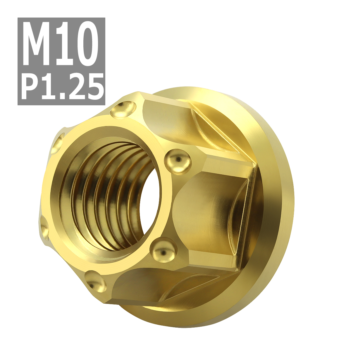 64チタンナット M10 P1.25 六角ナット フランジ付き セレート無し ゴールドカラー 1個 JA1152 | ブランド登録なし | 03