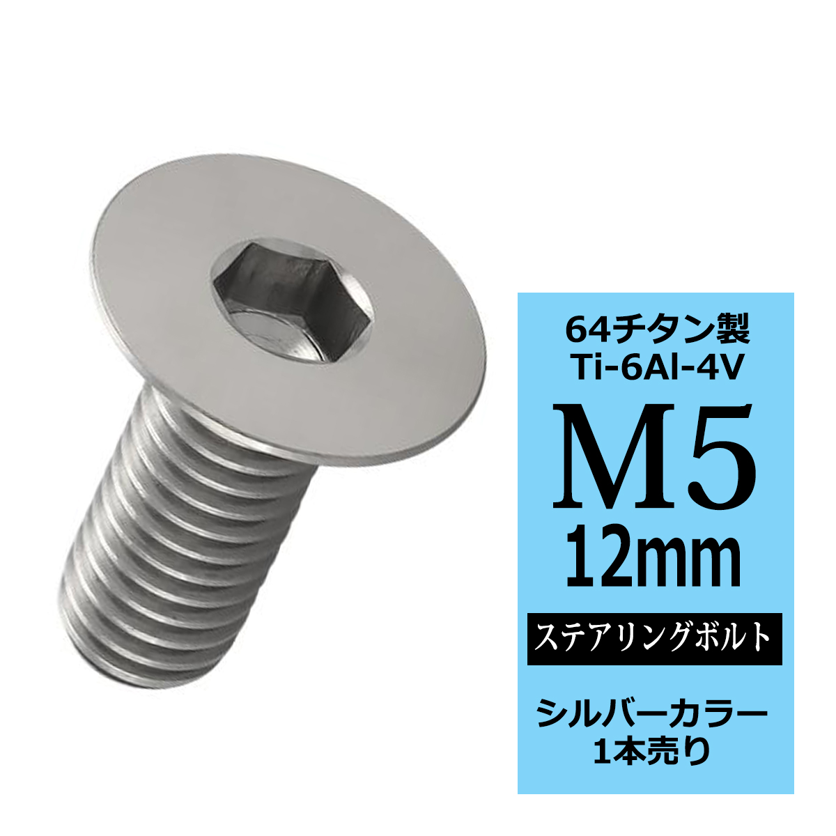 ステアリングボルト M5×12mm P0.8 64チタン 皿ボルト シルバーカラー 1本 JA1492 | ブランド登録なし