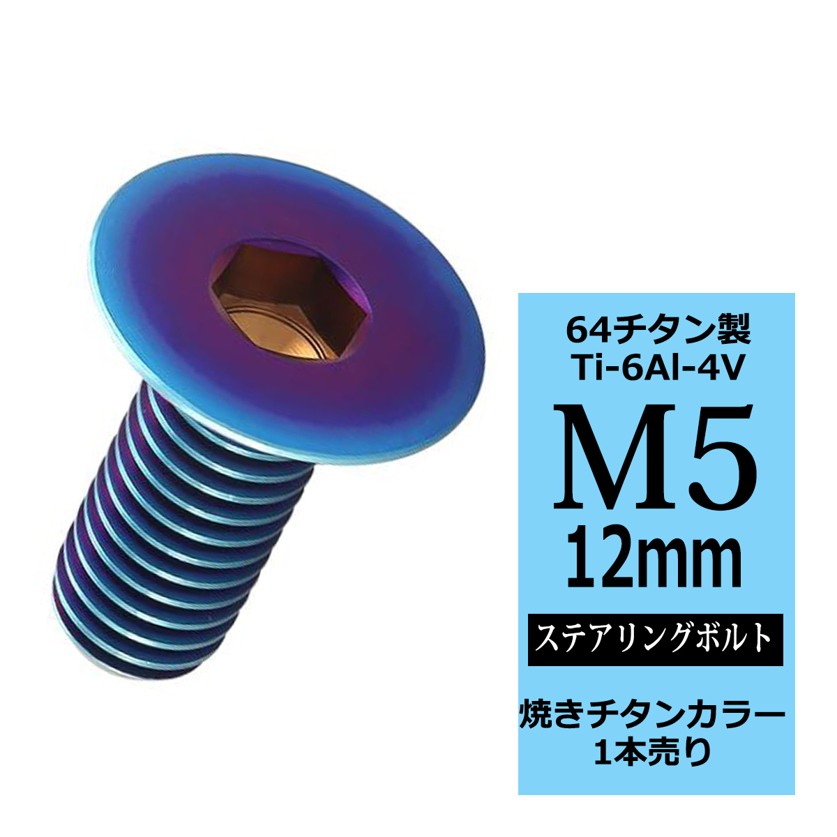 ステアリングボルト M5×12mm P0.8 64チタン 皿ボルト 焼きチタンカラー 1本 JA1497 | ブランド登録なし