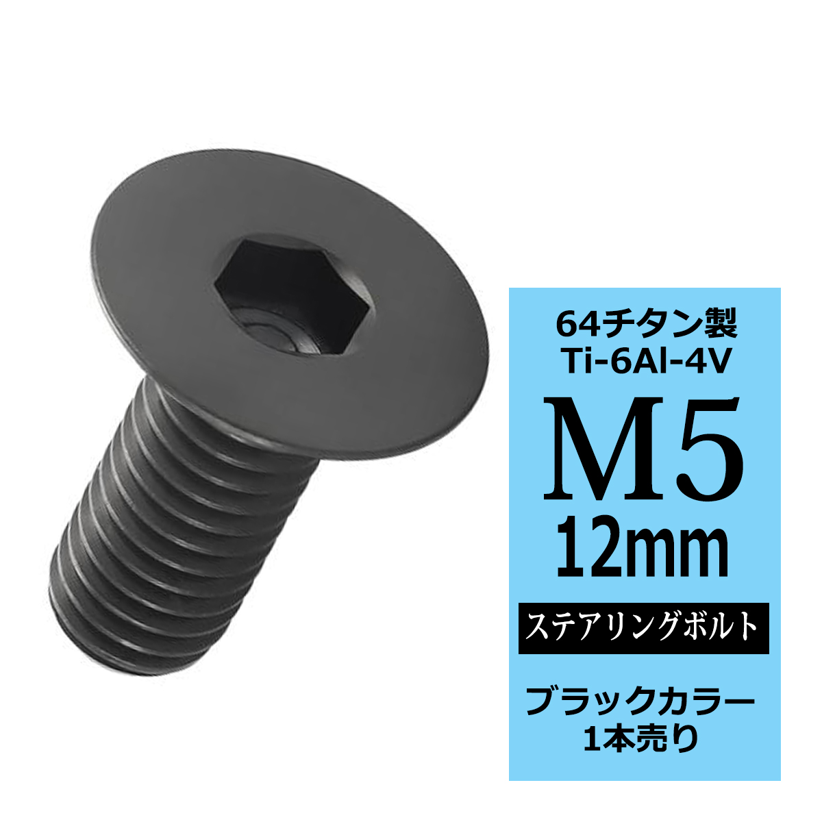 ステアリングボルト M5×12mm P0.8 64チタン 皿ボルト ブラック 1本 JA1498 | ブランド登録なし